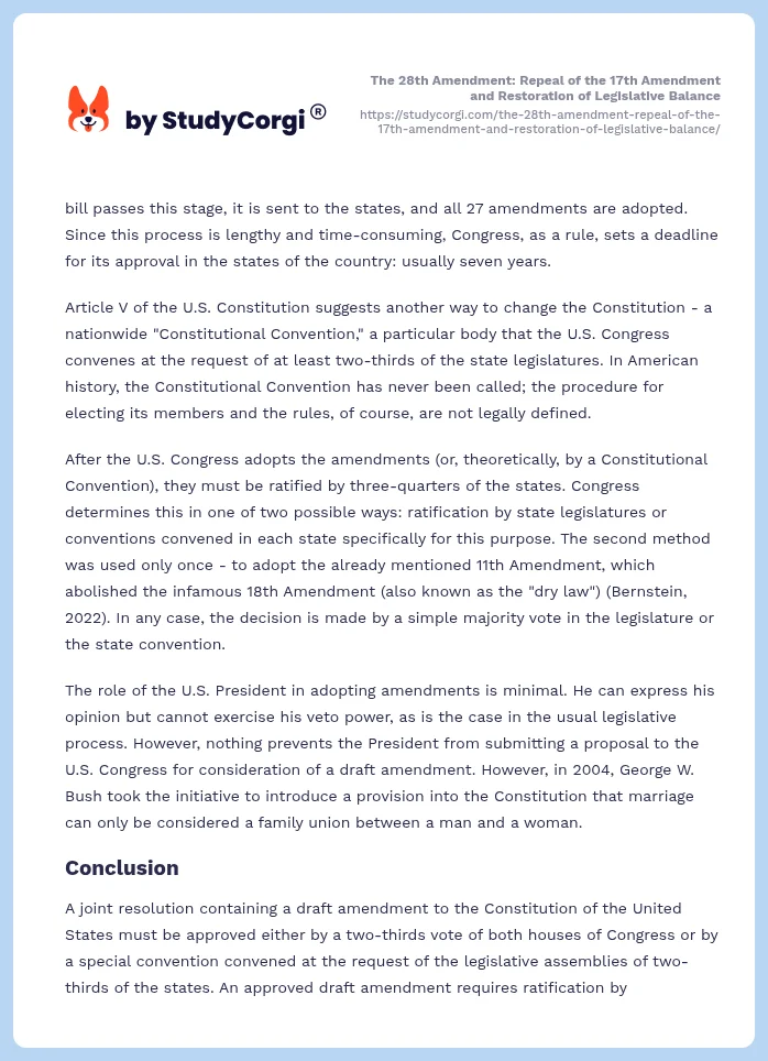 The 28th Amendment: Repeal of the 17th Amendment and Restoration of Legislative Balance. Page 2