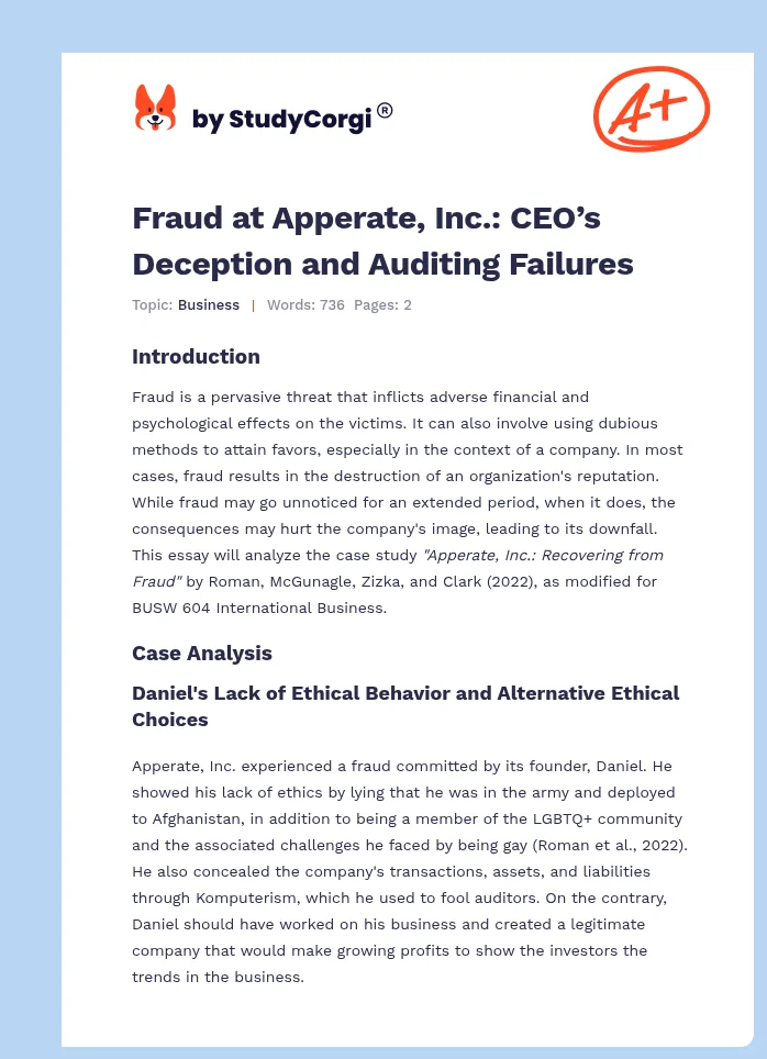 Fraud at Apperate, Inc.: CEO’s Deception and Auditing Failures. Page 1