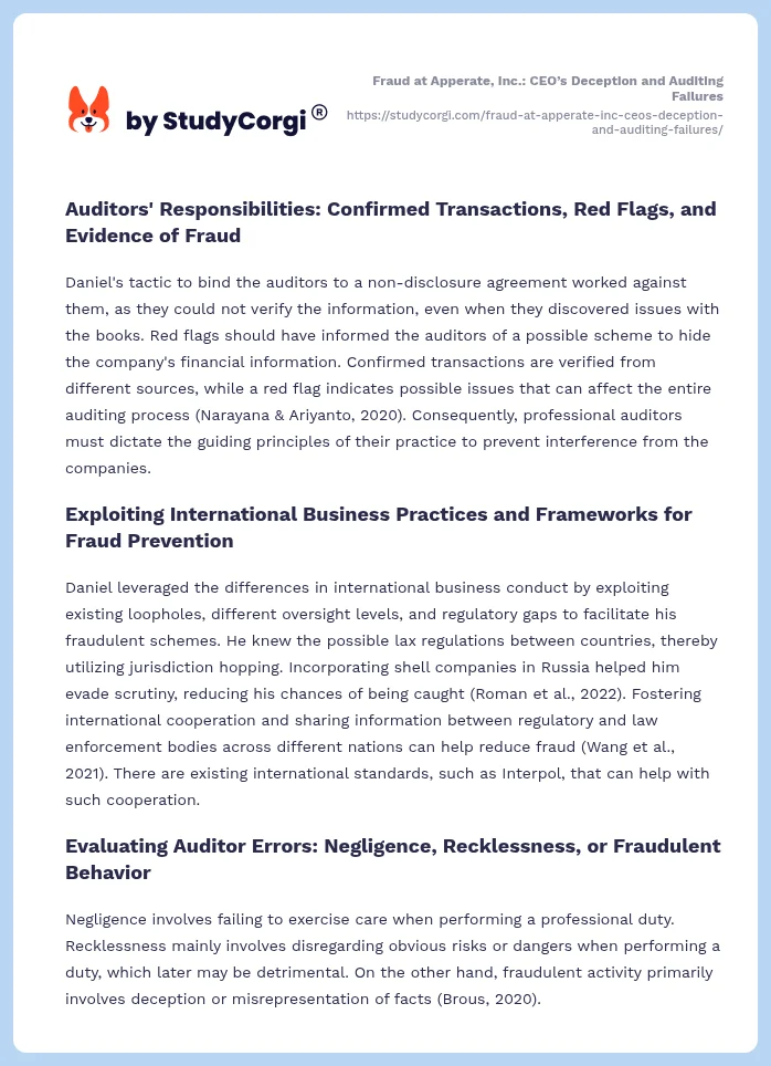 Fraud at Apperate, Inc.: CEO’s Deception and Auditing Failures. Page 2