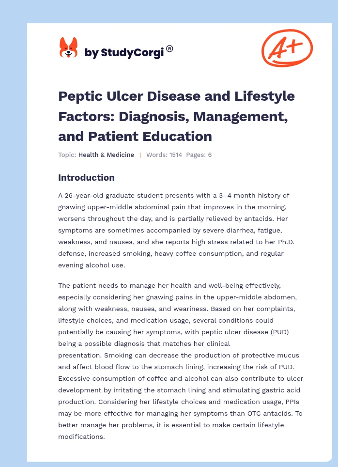 Peptic Ulcer Disease and Lifestyle Factors: Diagnosis, Management, and Patient Education. Page 1