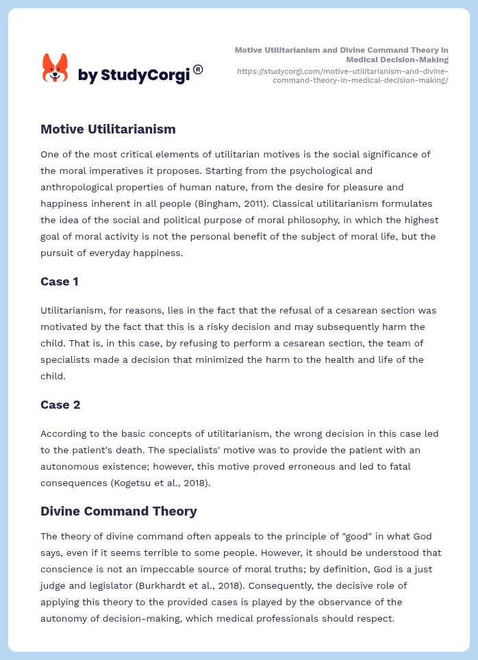 Motive Utilitarianism and Divine Command Theory in Medical Decision-Making. Page 2