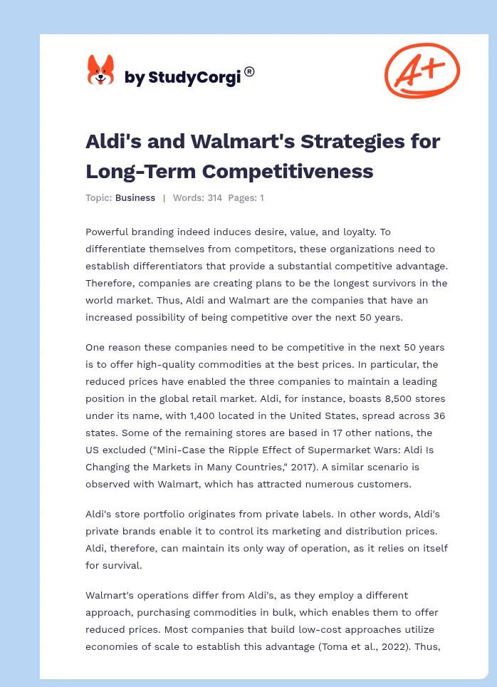 Aldi's and Walmart's Strategies for Long-Term Competitiveness. Page 1