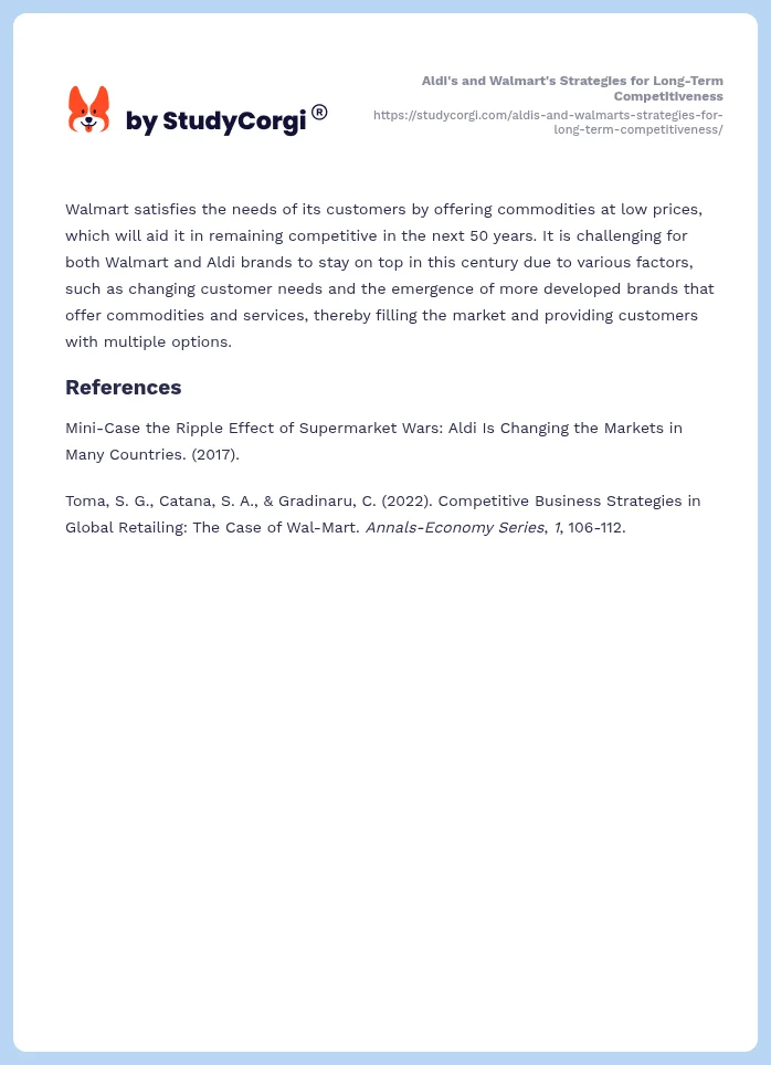 Aldi's and Walmart's Strategies for Long-Term Competitiveness. Page 2