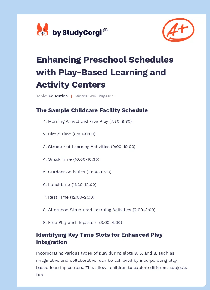 Enhancing Preschool Schedules with Play-Based Learning and Activity Centers. Page 1