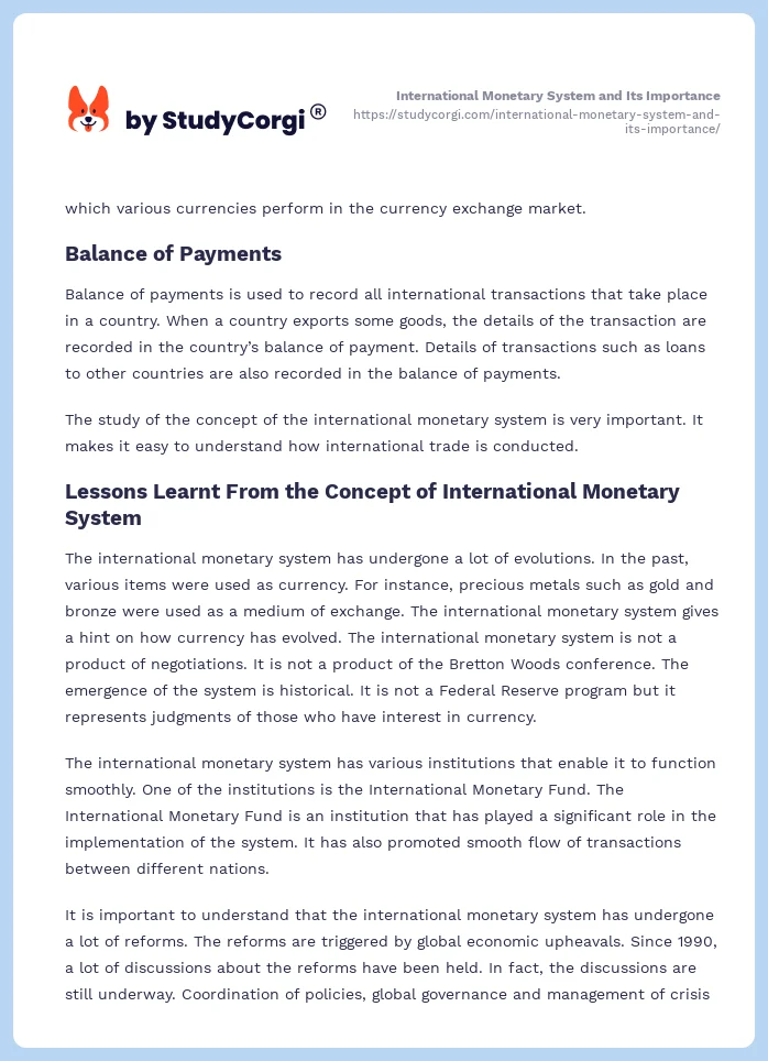 International Monetary System and Its Importance. Page 2
