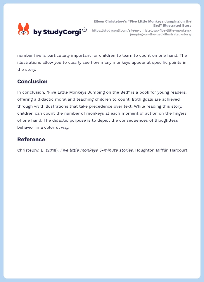 Eileen Christelow’s “Five Little Monkeys Jumping on the Bed” Illustrated Story. Page 2