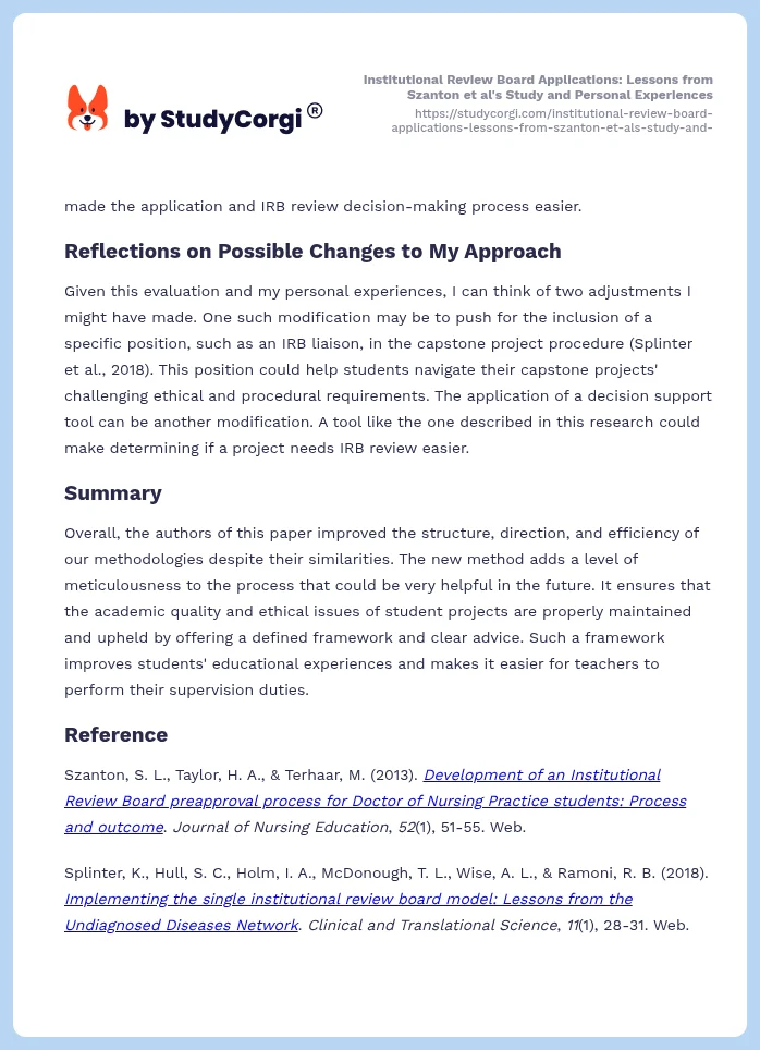 Institutional Review Board Applications: Lessons from Szanton et al's Study and Personal Experiences. Page 2