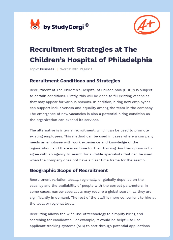 Recruitment Strategies at The Children’s Hospital of Philadelphia. Page 1