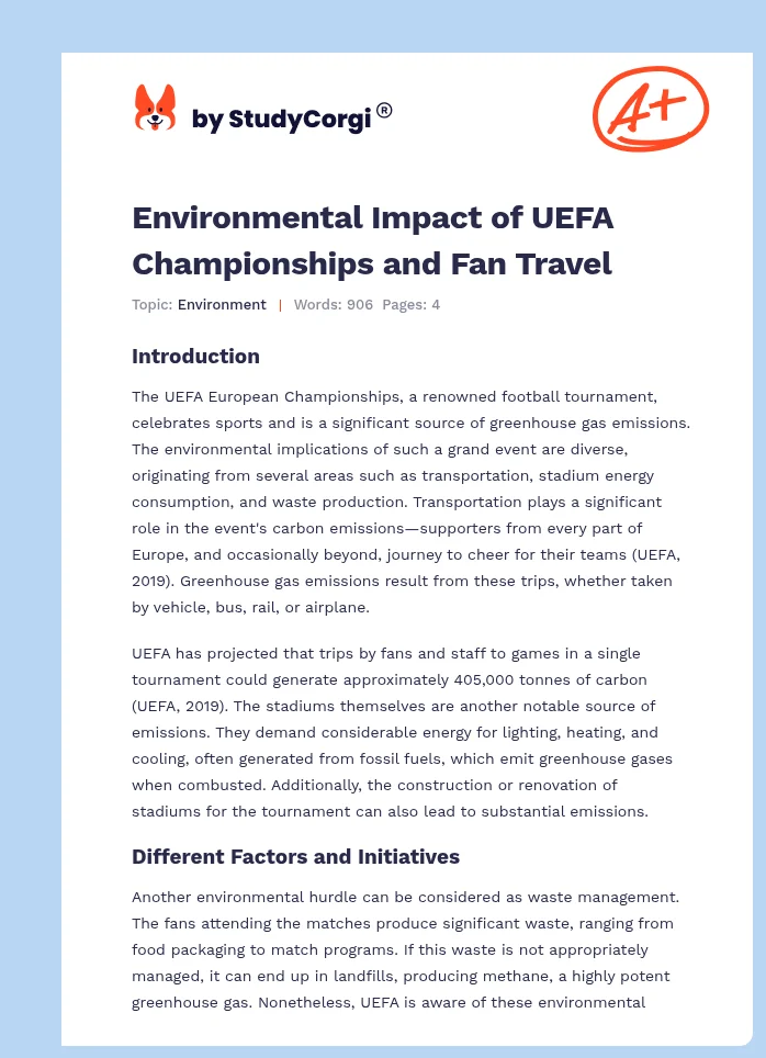 Environmental Impact of UEFA Championships and Fan Travel. Page 1
