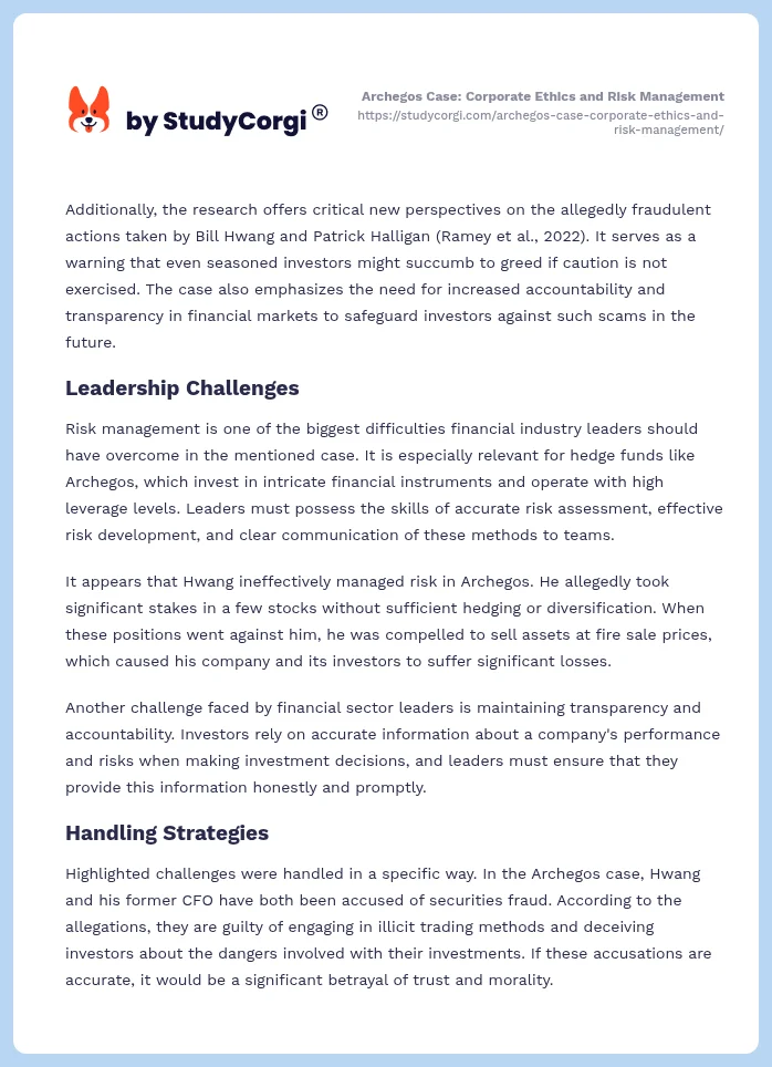 Archegos Case: Corporate Ethics and Risk Management. Page 2