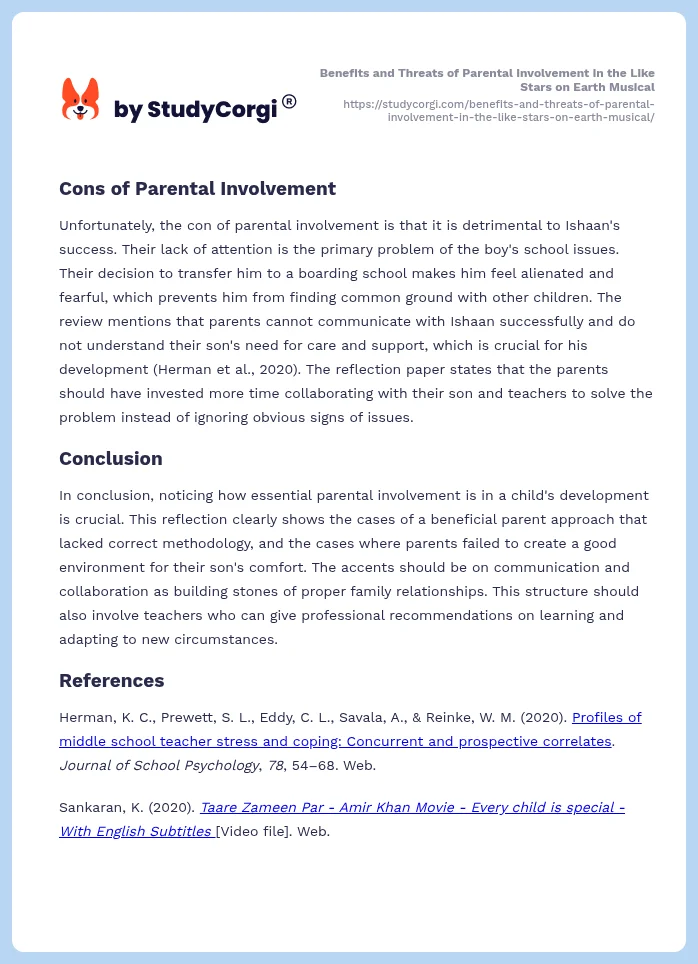 Benefits and Threats of Parental Involvement in the Like Stars on Earth Musical. Page 2