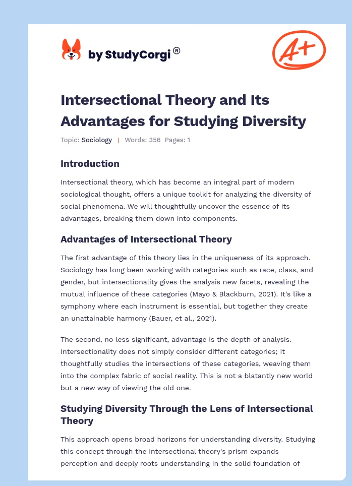 Intersectional Theory and Its Advantages for Studying Diversity. Page 1