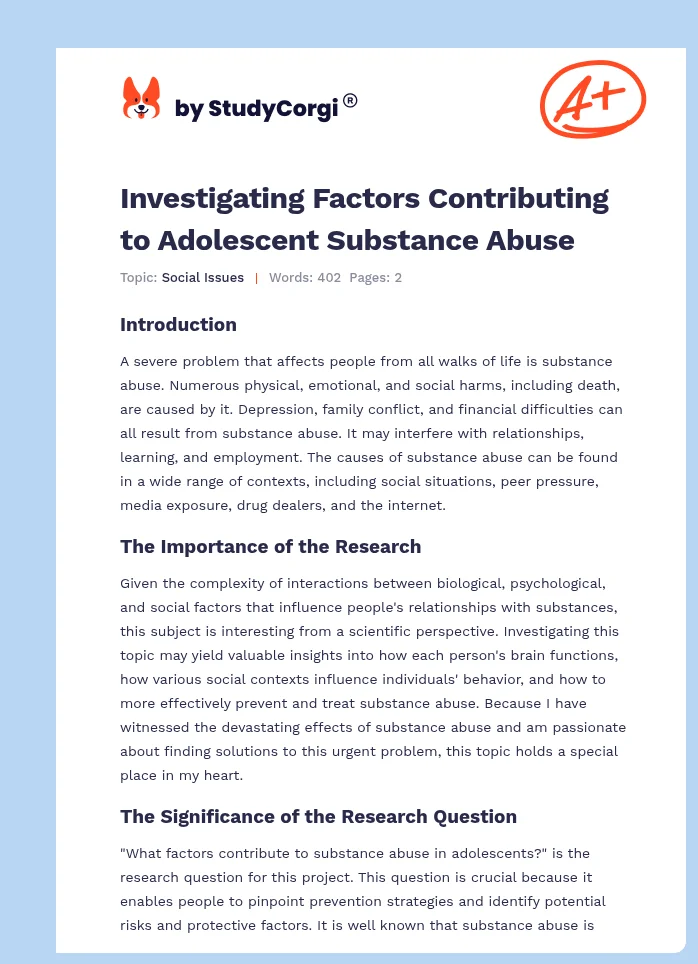Investigating Factors Contributing to Adolescent Substance Abuse. Page 1