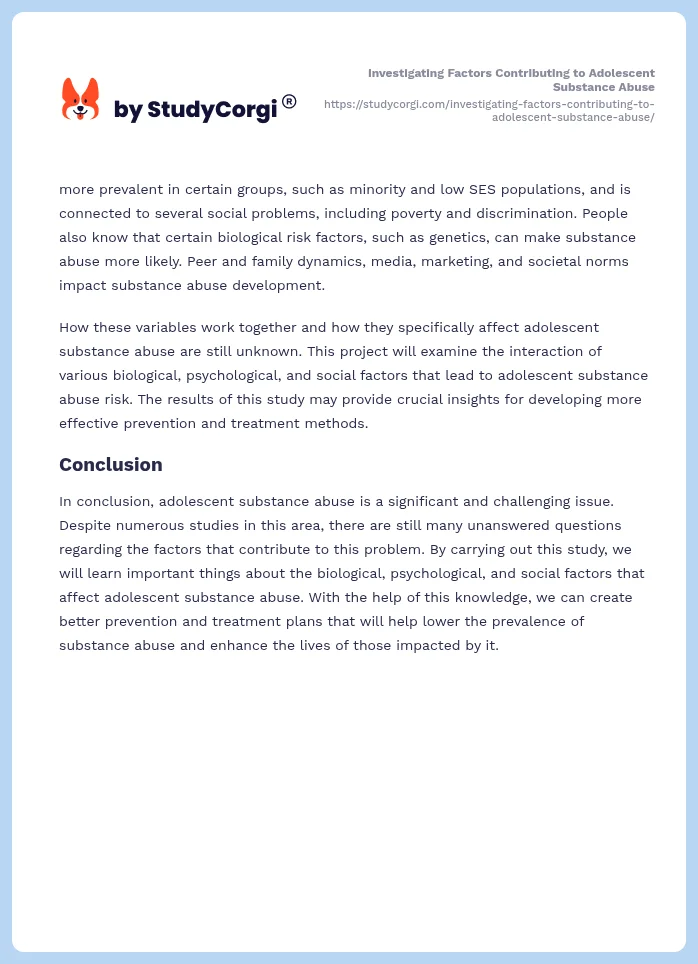 Investigating Factors Contributing to Adolescent Substance Abuse. Page 2