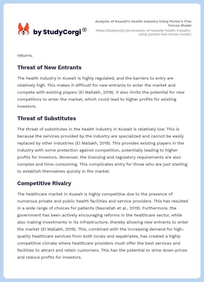 Analysis of Kuwait’s Health Industry Using Porter’s Five Forces Model. Page 2