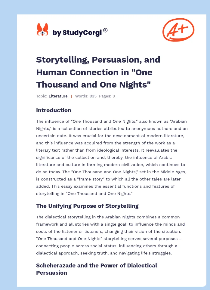 Storytelling, Persuasion, and Human Connection in "One Thousand and One Nights". Page 1