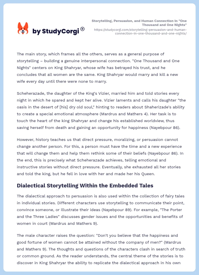 Storytelling, Persuasion, and Human Connection in "One Thousand and One Nights". Page 2
