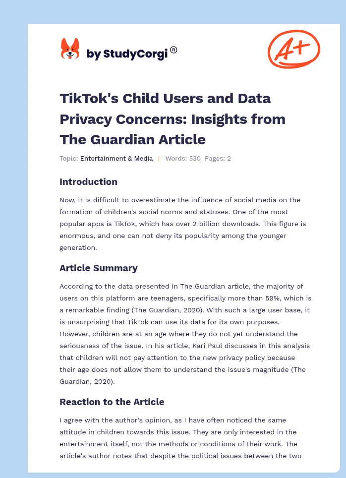 TikTok's Child Users and Data Privacy Concerns: Insights from The Guardian Article. Page 1