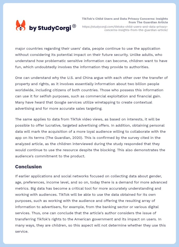 TikTok's Child Users and Data Privacy Concerns: Insights from The Guardian Article. Page 2