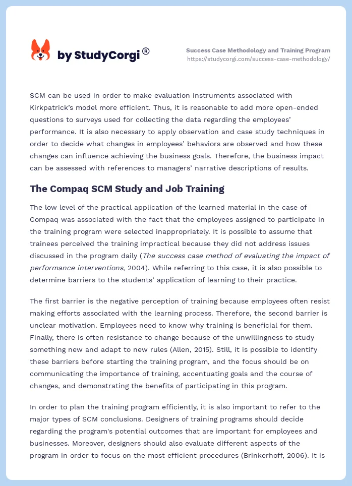 Success Case Methodology and Training Program. Page 2