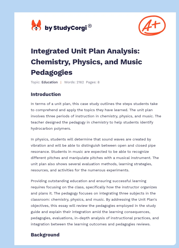 Integrated Unit Plan Analysis: Chemistry, Physics, and Music Pedagogies. Page 1