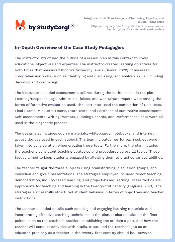 Integrated Unit Plan Analysis: Chemistry, Physics, and Music Pedagogies. Page 2