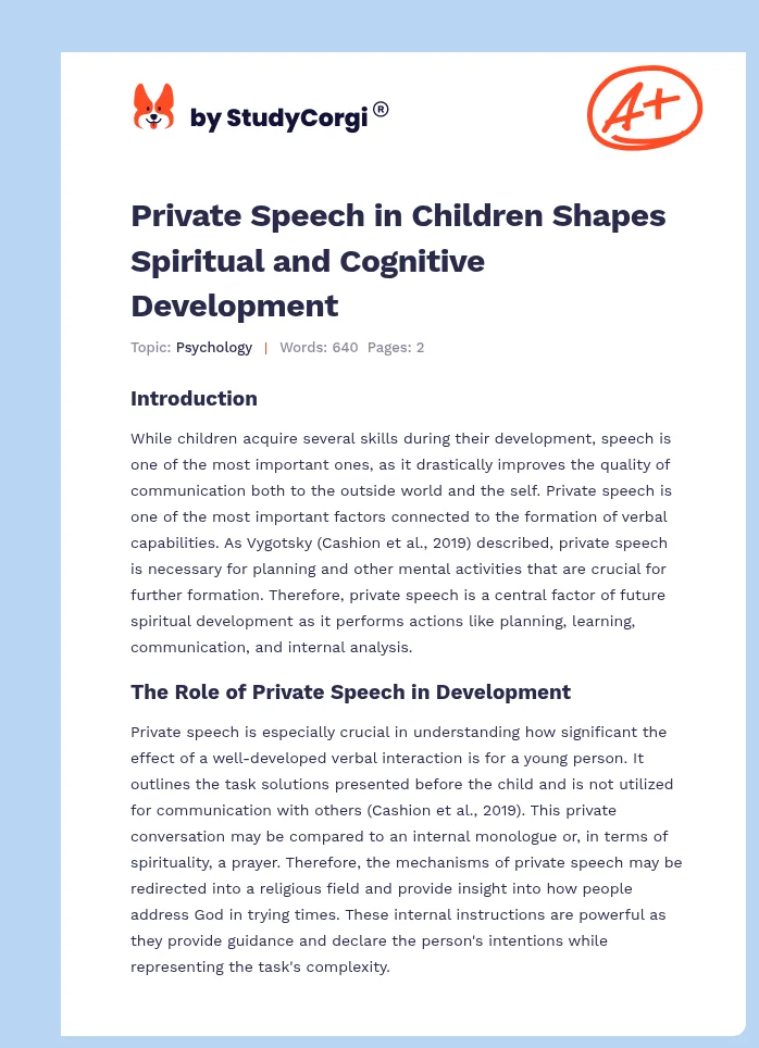 Private Speech in Children Shapes Spiritual and Cognitive Development. Page 1