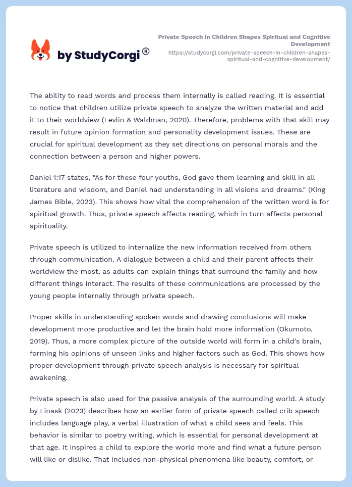 Private Speech in Children Shapes Spiritual and Cognitive Development. Page 2