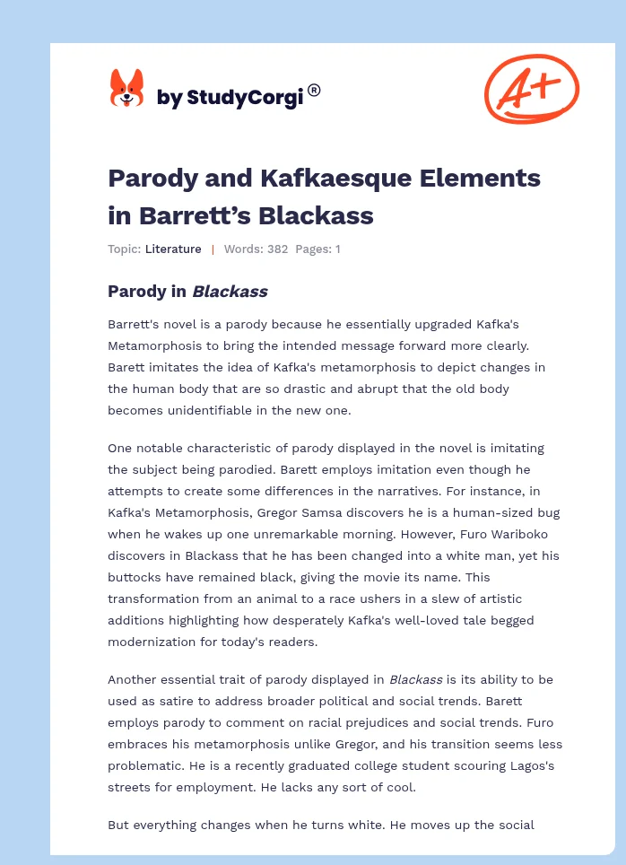 Parody and Kafkaesque Elements in Barrett’s Blackass. Page 1
