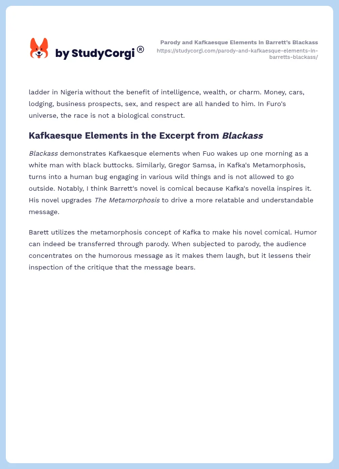 Parody and Kafkaesque Elements in Barrett’s Blackass. Page 2