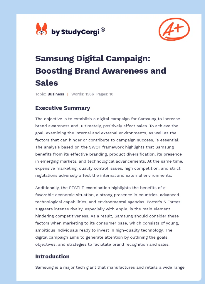 Samsung Digital Campaign: Boosting Brand Awareness and Sales. Page 1