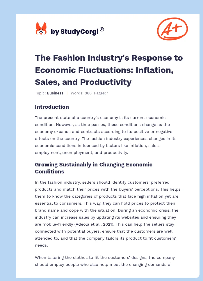 The Fashion Industry's Response to Economic Fluctuations: Inflation, Sales, and Productivity. Page 1