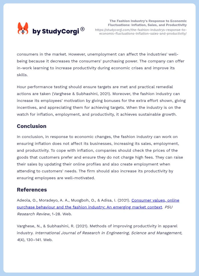 The Fashion Industry's Response to Economic Fluctuations: Inflation, Sales, and Productivity. Page 2