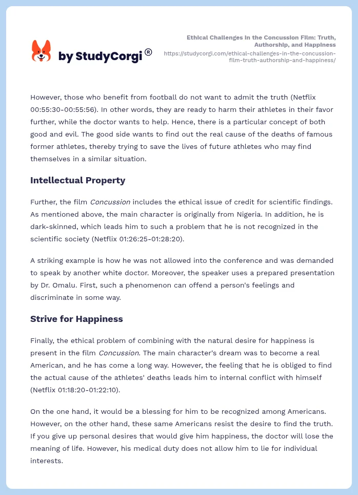 Ethical Challenges in the Concussion Film: Truth, Authorship, and Happiness. Page 2