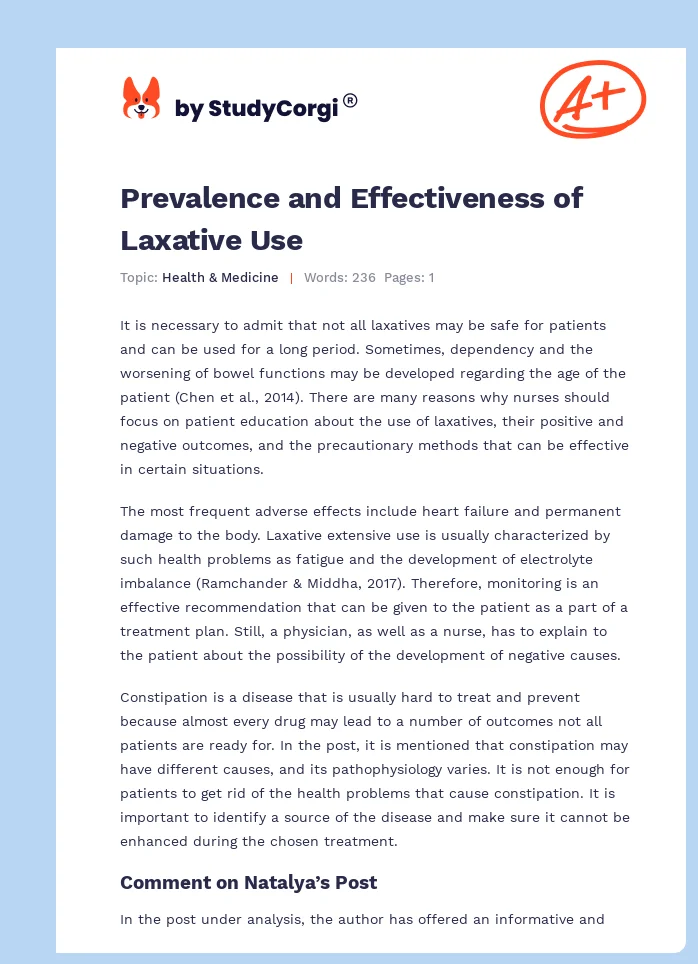 Prevalence and Effectiveness of Laxative Use. Page 1