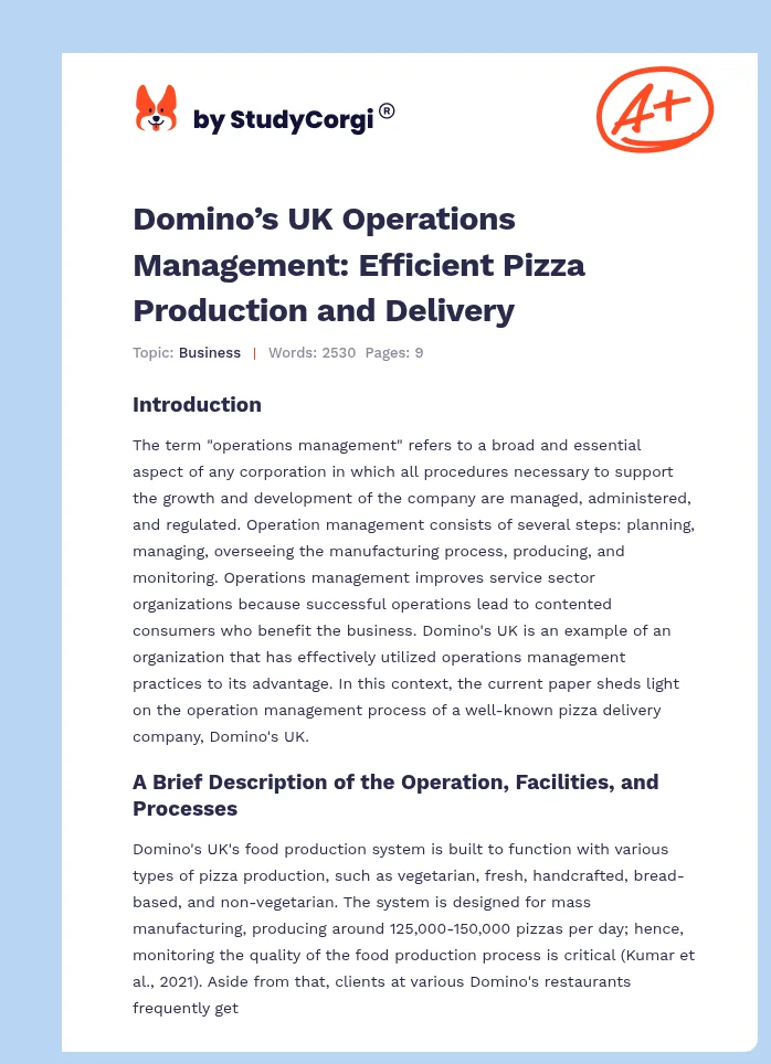 Domino’s UK Operations Management: Efficient Pizza Production and Delivery. Page 1