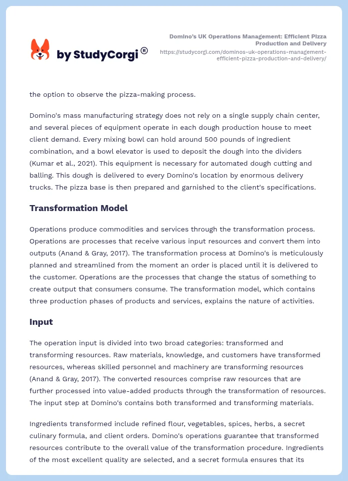 Domino’s UK Operations Management: Efficient Pizza Production and Delivery. Page 2