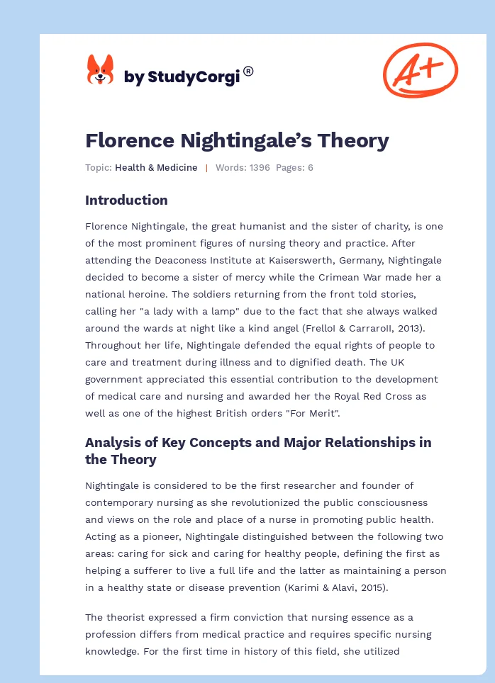 Florence Nightingale’s Theory. Page 1