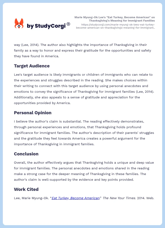 Marie Myung-Ok Lee's "Eat Turkey, Become American" on Thanksgiving's Meaning for Immigrant Families. Page 2