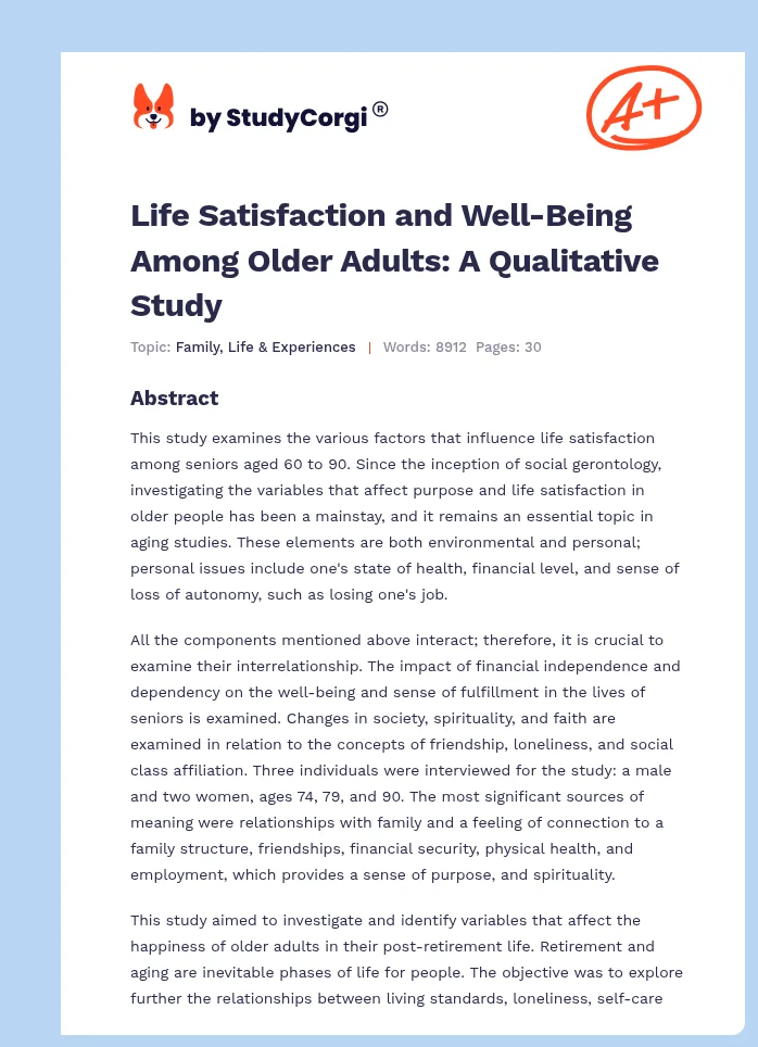 Life Satisfaction and Well-Being Among Older Adults: A Qualitative Study. Page 1