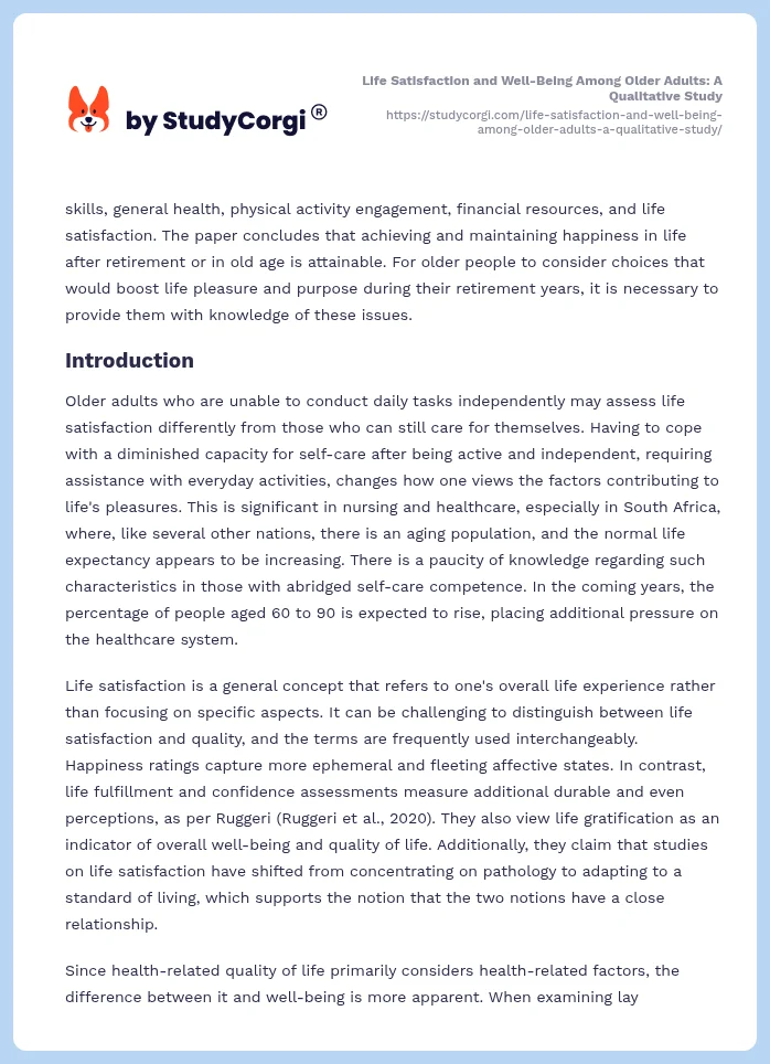 Life Satisfaction and Well-Being Among Older Adults: A Qualitative Study. Page 2