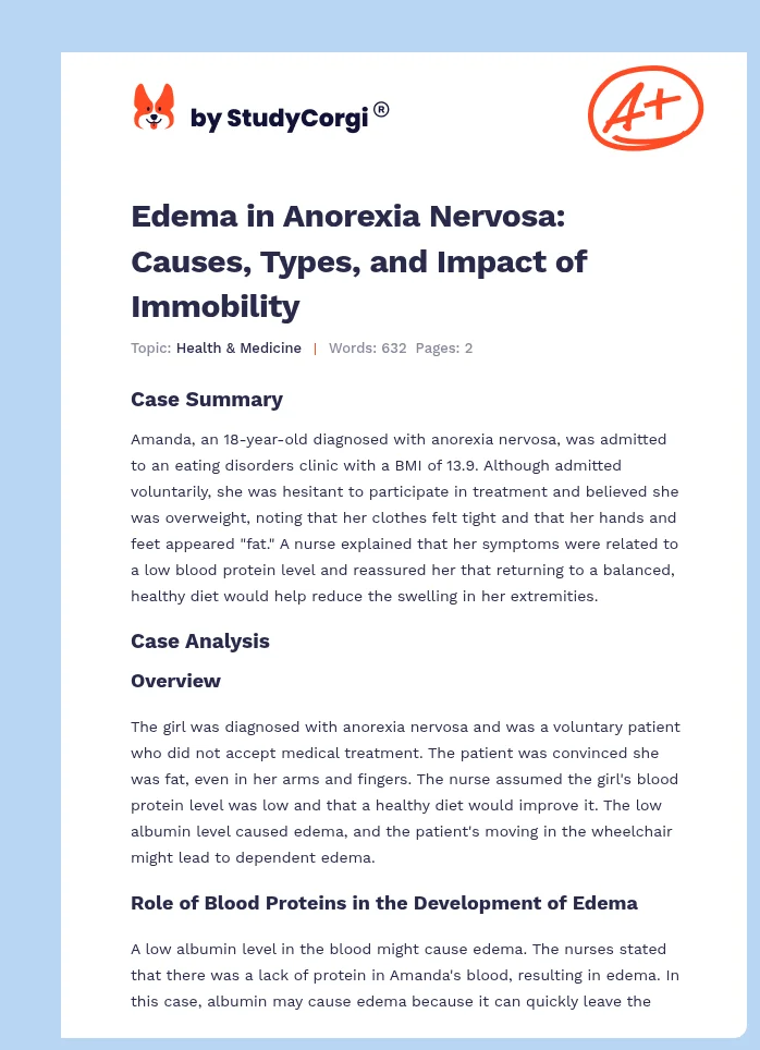 Edema in Anorexia Nervosa: Causes, Types, and Impact of Immobility. Page 1