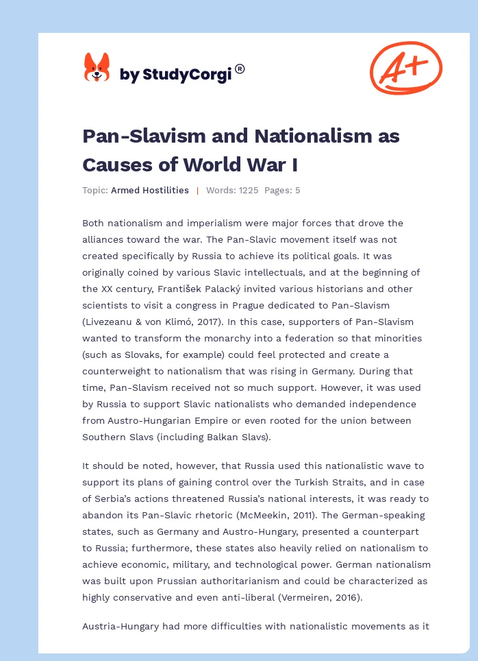Pan-Slavism and Nationalism as Causes of World War I. Page 1