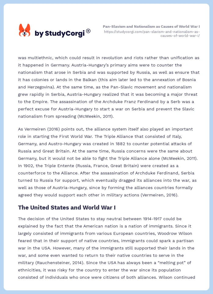 Pan-Slavism and Nationalism as Causes of World War I. Page 2