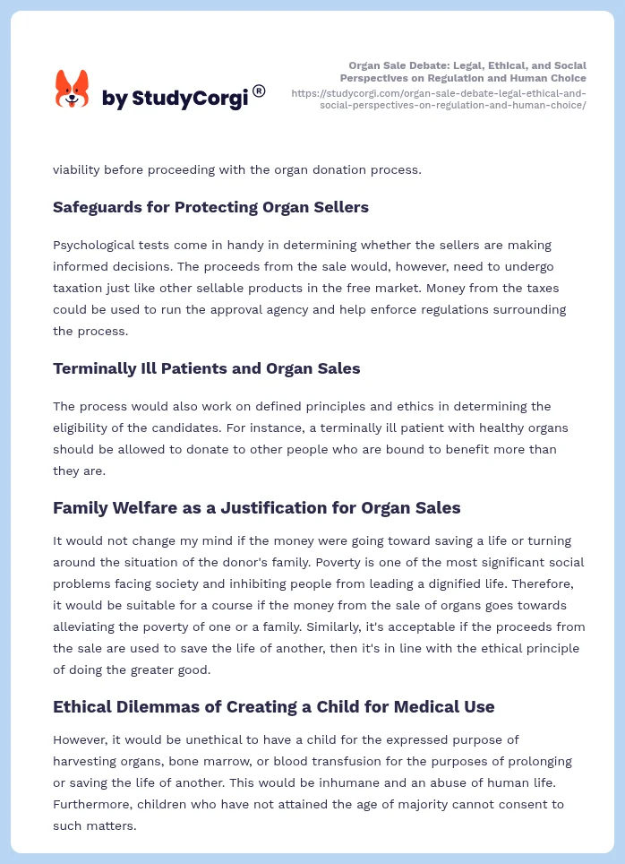 Organ Sale Debate: Legal, Ethical, and Social Perspectives on Regulation and Human Choice. Page 2