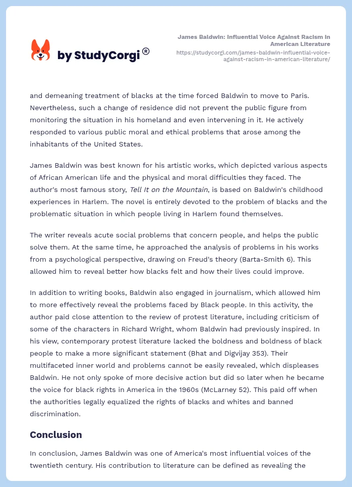 James Baldwin: Influential Voice Against Racism in American Literature. Page 2