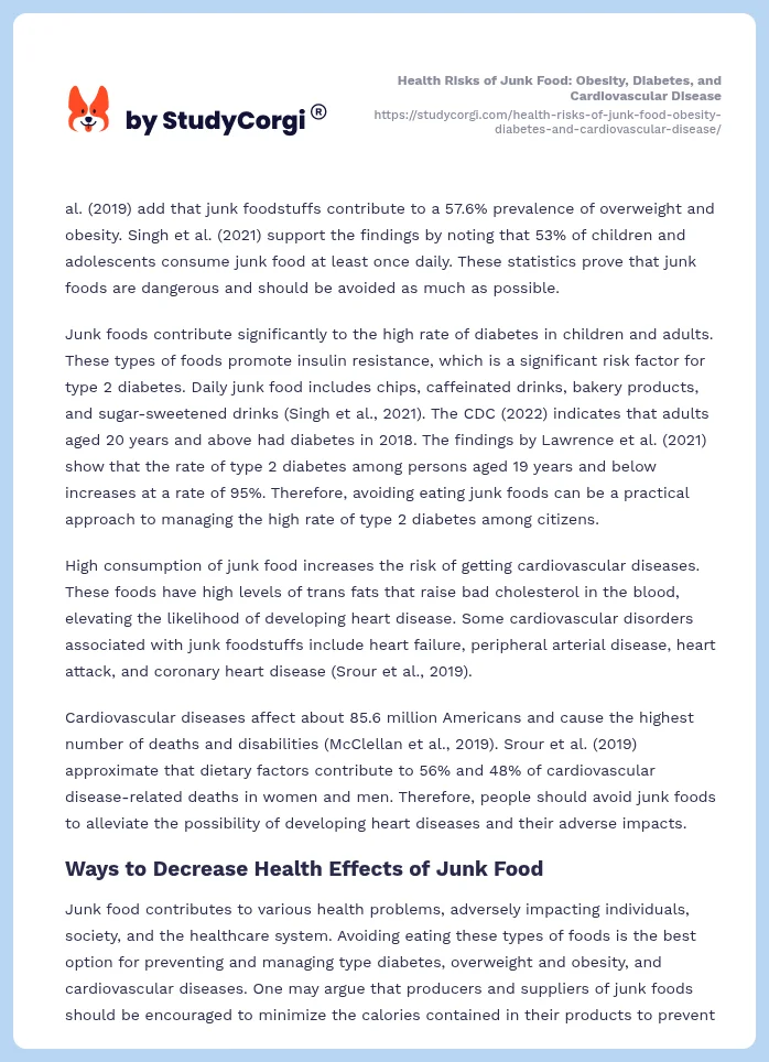 Health Risks of Junk Food: Obesity, Diabetes, and Cardiovascular Disease. Page 2