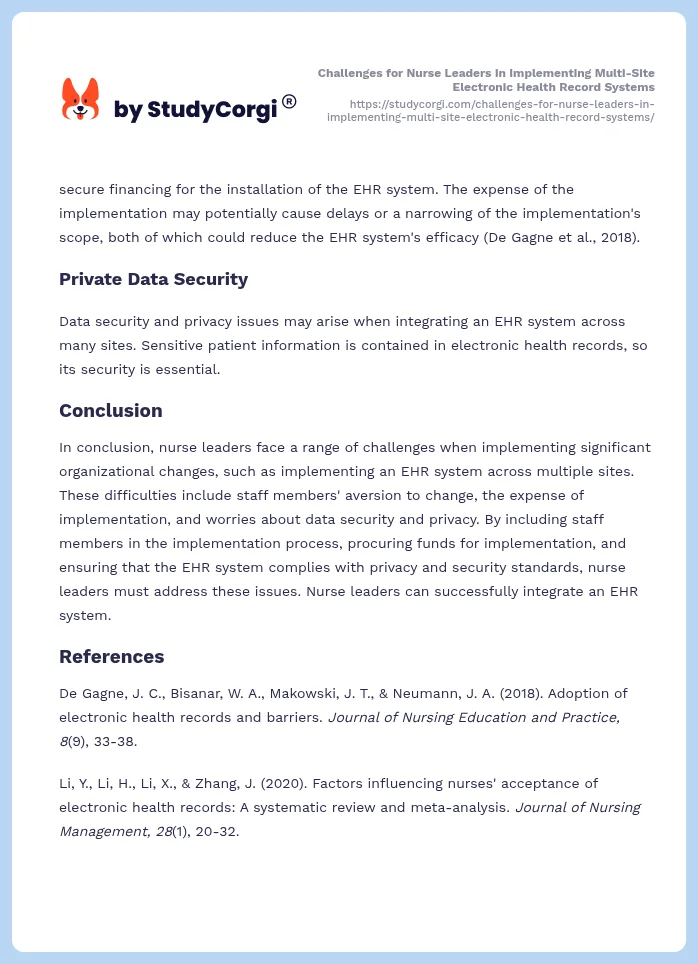 Challenges for Nurse Leaders in Implementing Multi-Site Electronic Health Record Systems. Page 2