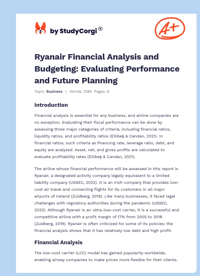 Ryanair Financial Analysis and Budgeting: Evaluating Performance and Future Planning. Page 1