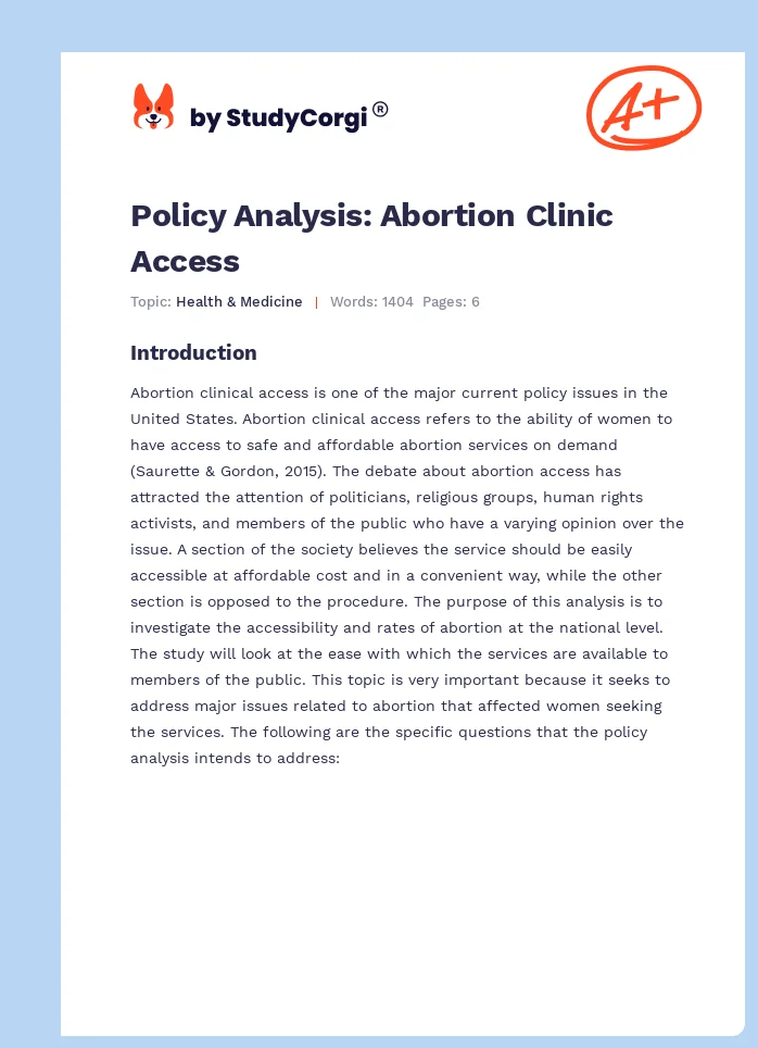 Policy Analysis: Abortion Clinic Access. Page 1